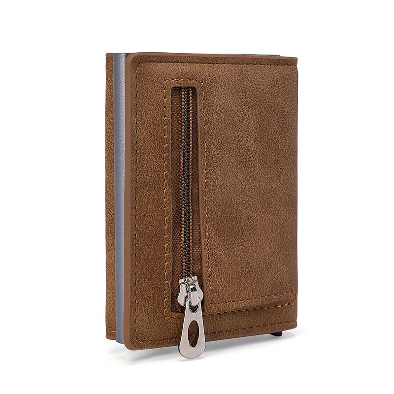 WALLET Aluminum Wallet With PU Leather And Deep Zipper V2.0 - Brown