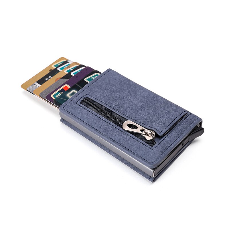 Aluminum Wallet With PU Leather And Deep Zipper V2.0 - Blue