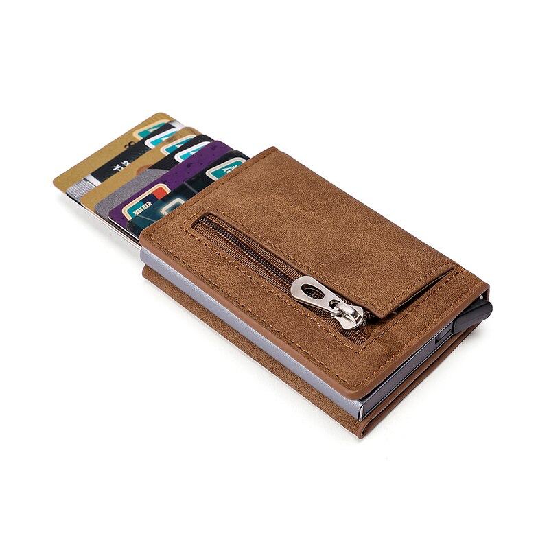 Aluminum Wallet With PU Leather And Deep Zipper V2.0 - Brown