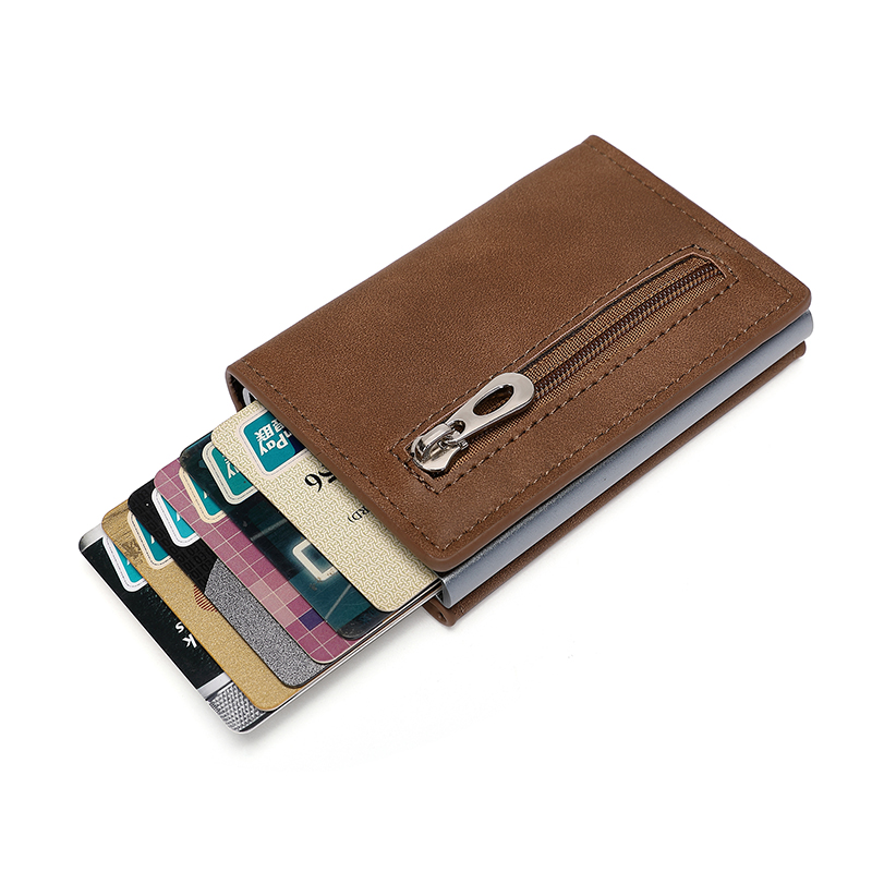 WALLET Aluminum Wallet With PU Leather And Zipper V2.0 - Brown