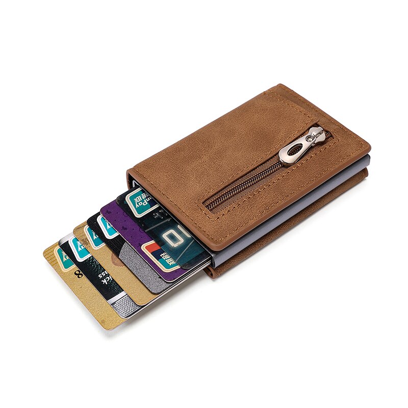 WALLET Aluminum Wallet With PU Leather And Deep Zipper V2.0 - Brown