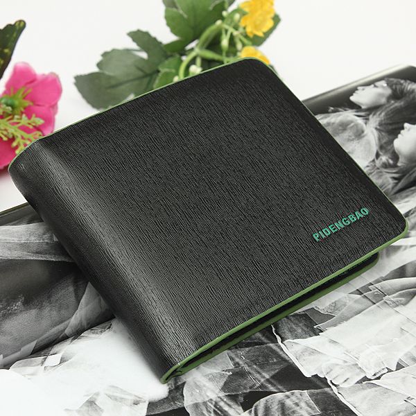 WALLET Bi Fold PU Leather Wallet  - Black/Green