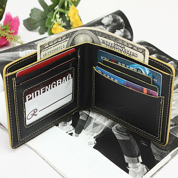 WALLET Bi Fold PU Leather Wallet  - Black/Green