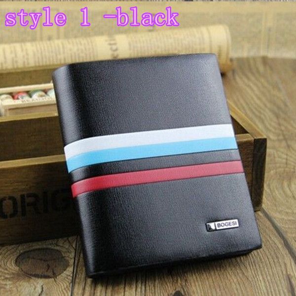 WALLET Bi Fold PU Leather Wallet  - Black/Strips