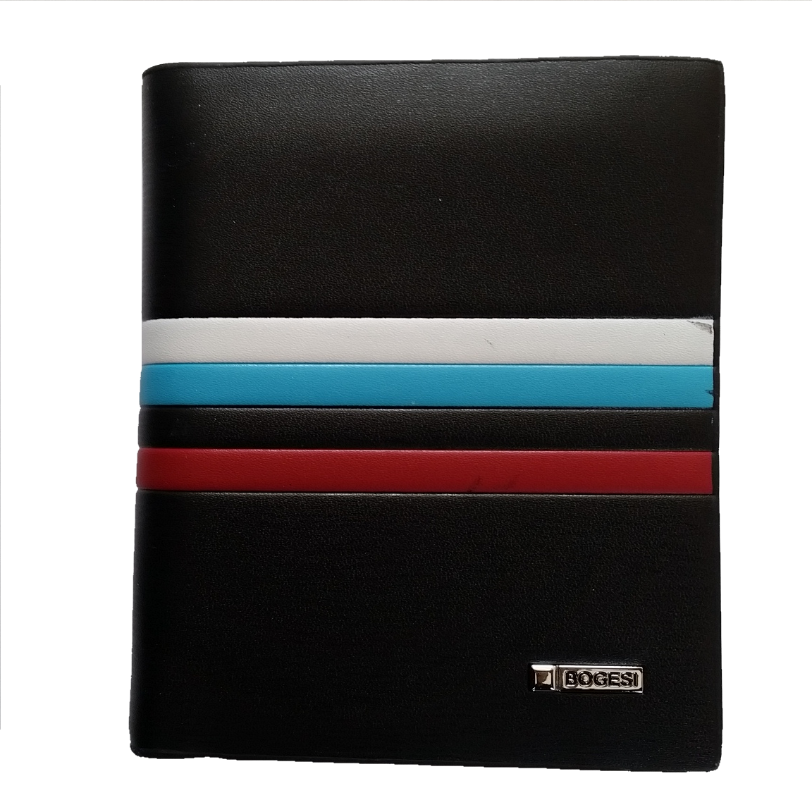 Bi Fold PU Leather Wallet  - Black/Strips