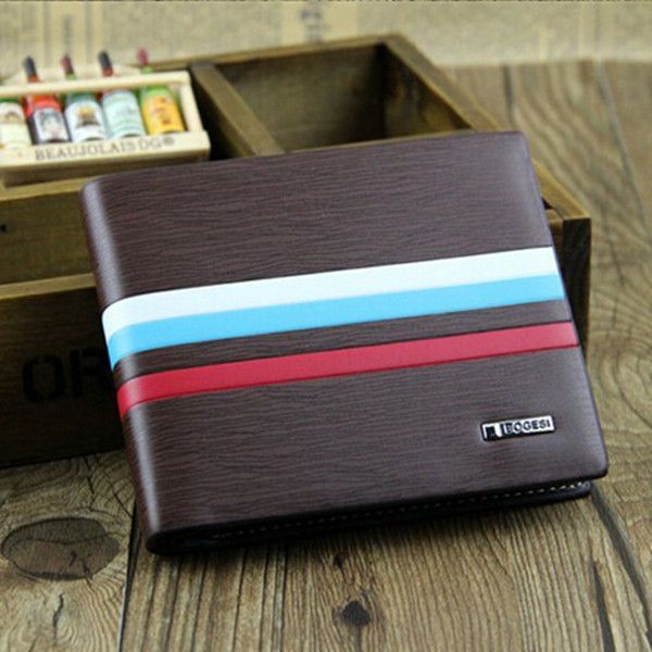 WALLET Bi Fold PU Leather Wallet  - Brown/Strips