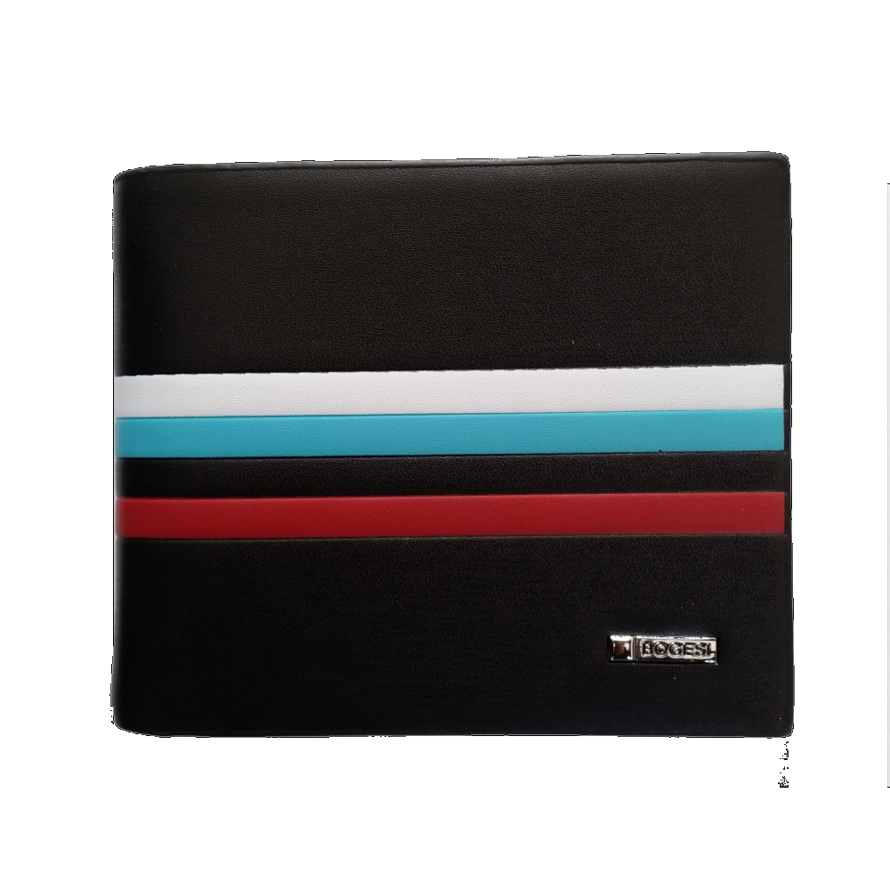 WALLET Bi Fold PU Leather Wallet  - Black/Strips