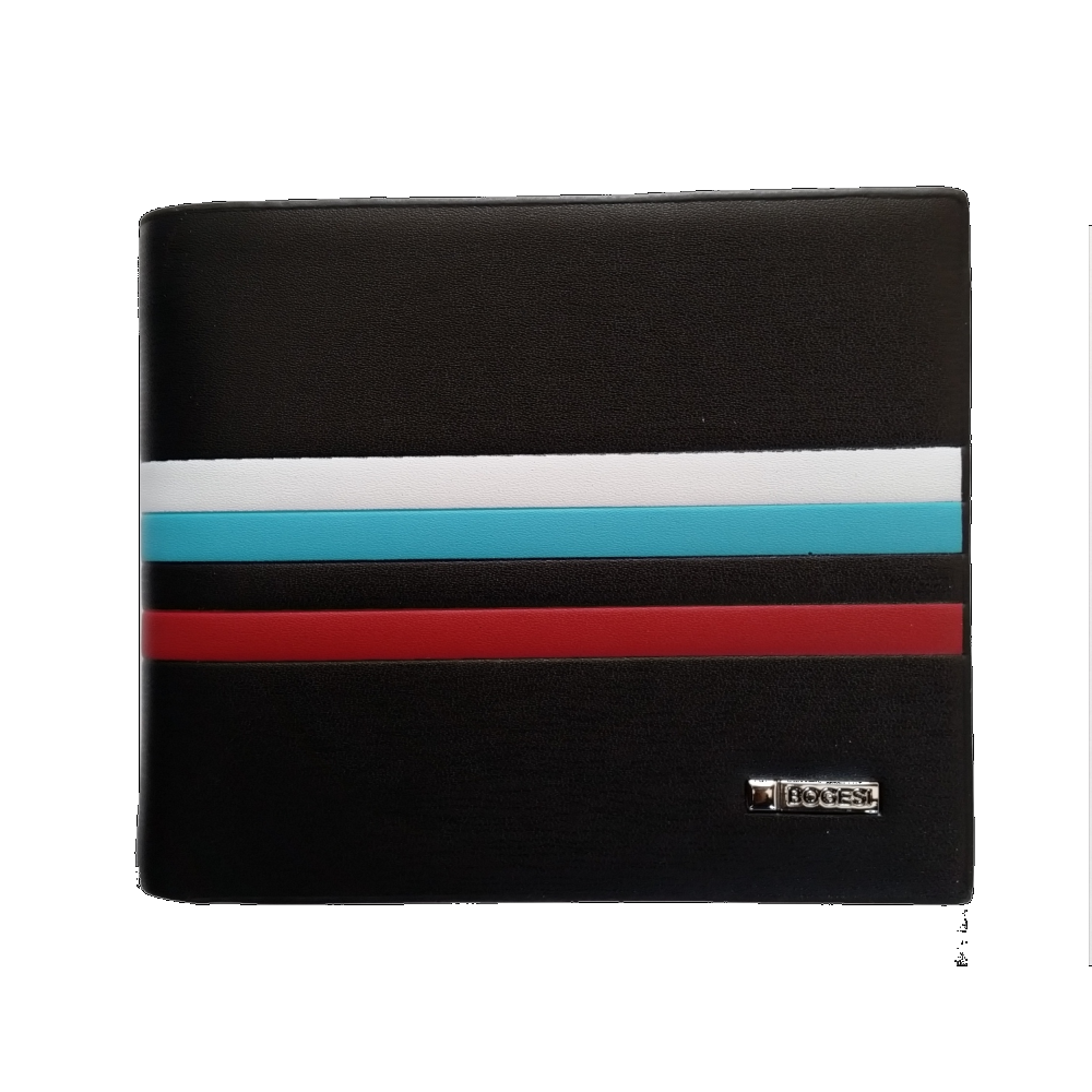 Bi Fold PU Leather Wallet  - Black/Strips