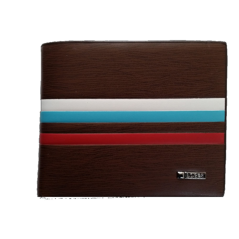 Bi Fold PU Leather Wallet  - Brown/Strips