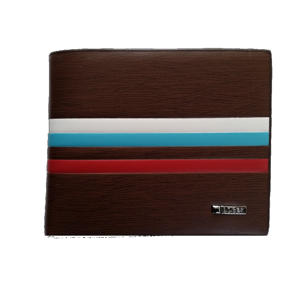 WALLET Bi Fold PU Leather Wallet  - Brown/Strips