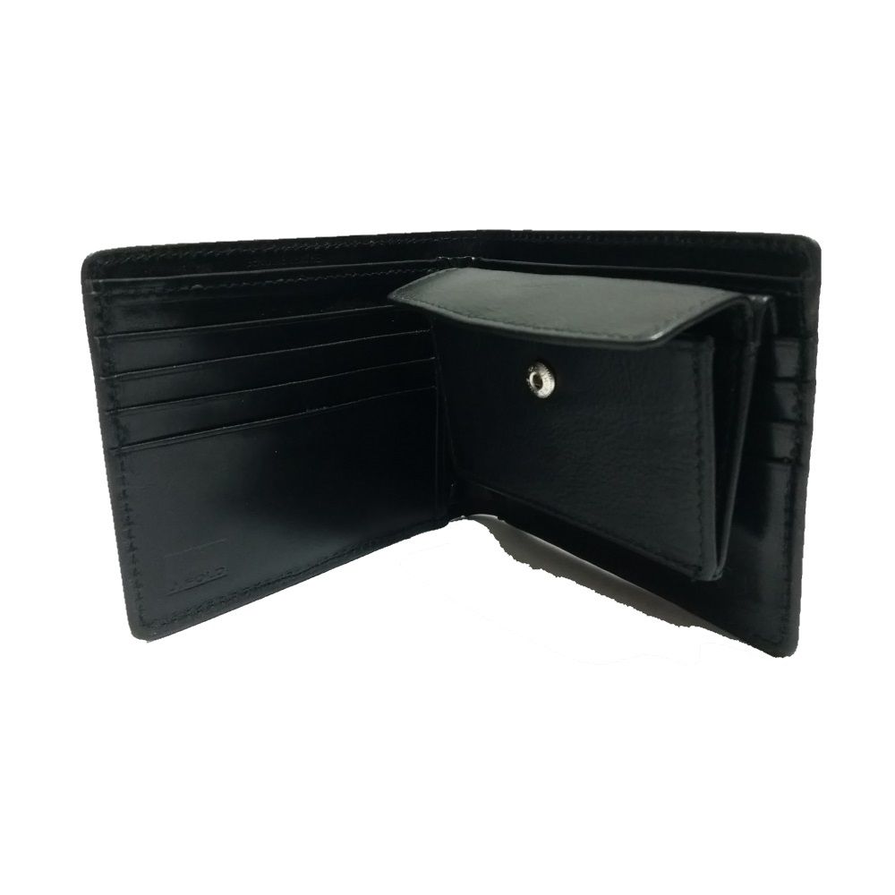 MUNDI Men's Crunch Leather Passcase Wallet with Removable Coin Pouch - Black