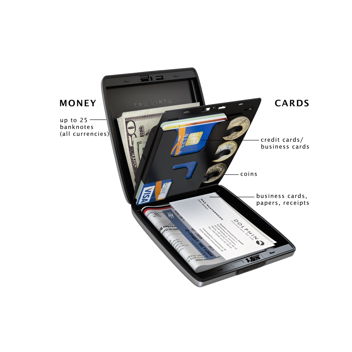 TRU VIRTU Aluminum Wallet Beluga - Money & Cards - Leather Line - Carbon Black