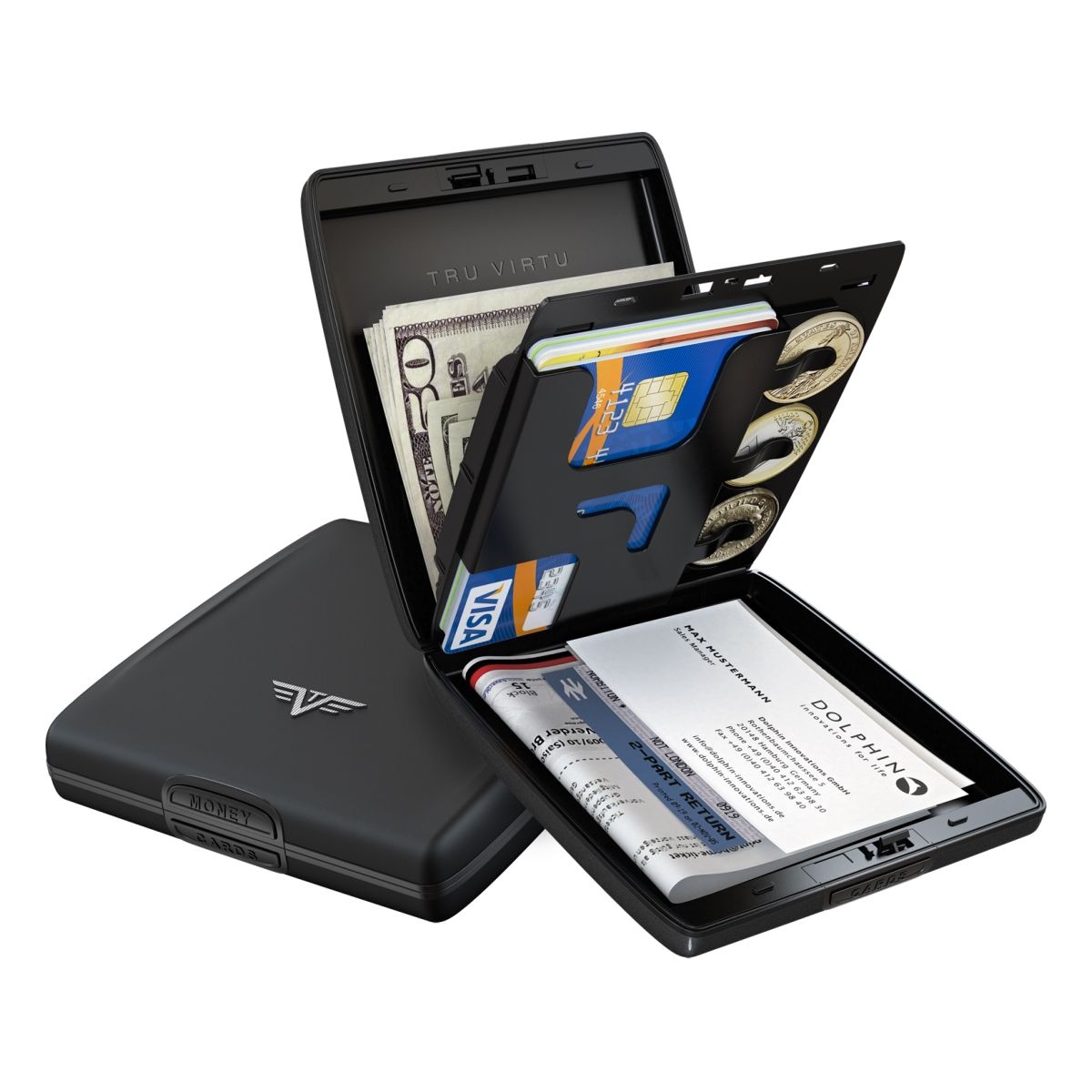 TRU VIRTU Aluminum Wallet Beluga - Money & Cards - Silk Line - Black