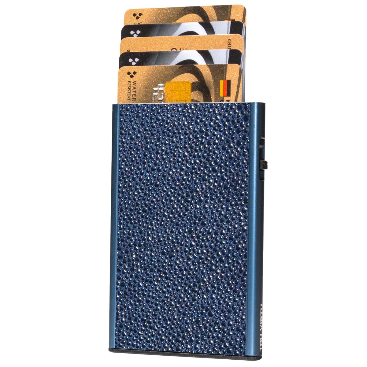 TRU VIRTU Card Case Click n Slide Wallet - Sting Ray Blue