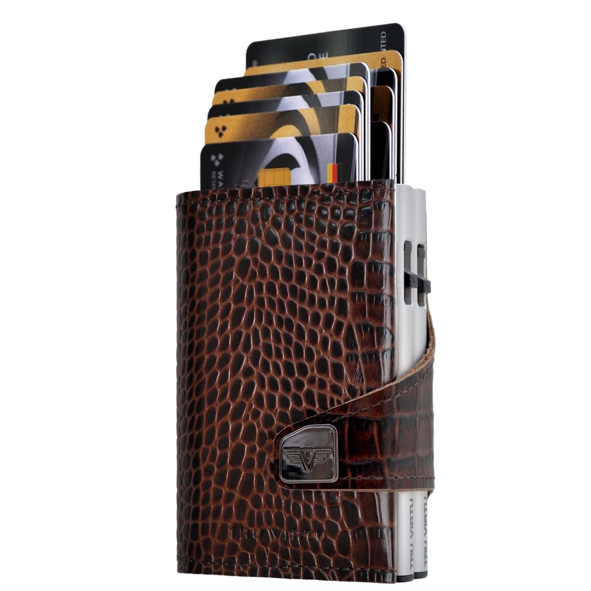 TRU VIRTU Click n Slide Double Wallet - Croco Brown