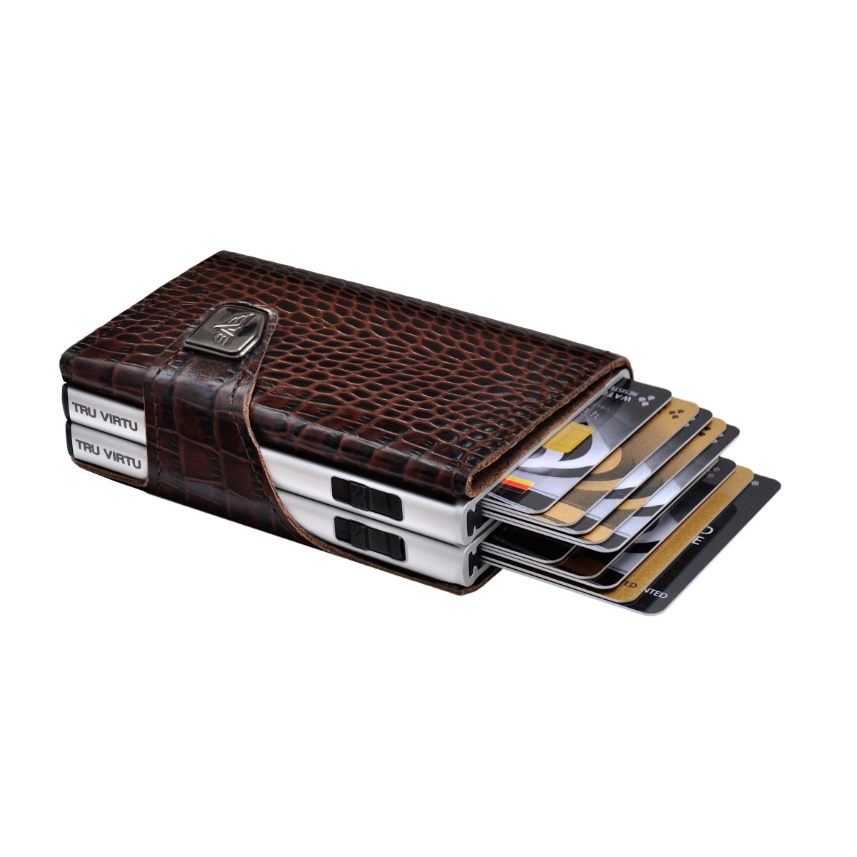 TRU VIRTU Click n Slide Double Wallet - Croco Brown