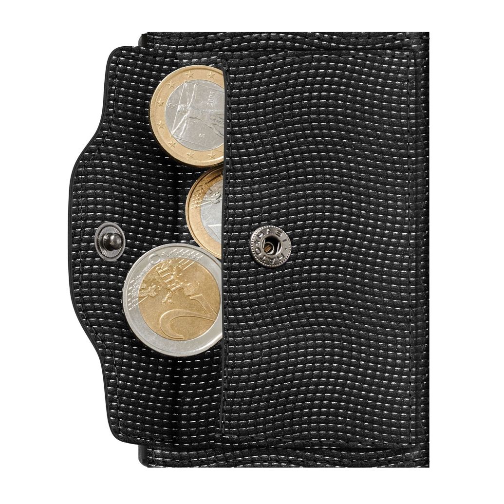 TRU VIRTU ארנק מינימלסטי מאלומיניום בשילוב עור עם תא למטבעות - שחור לטאה