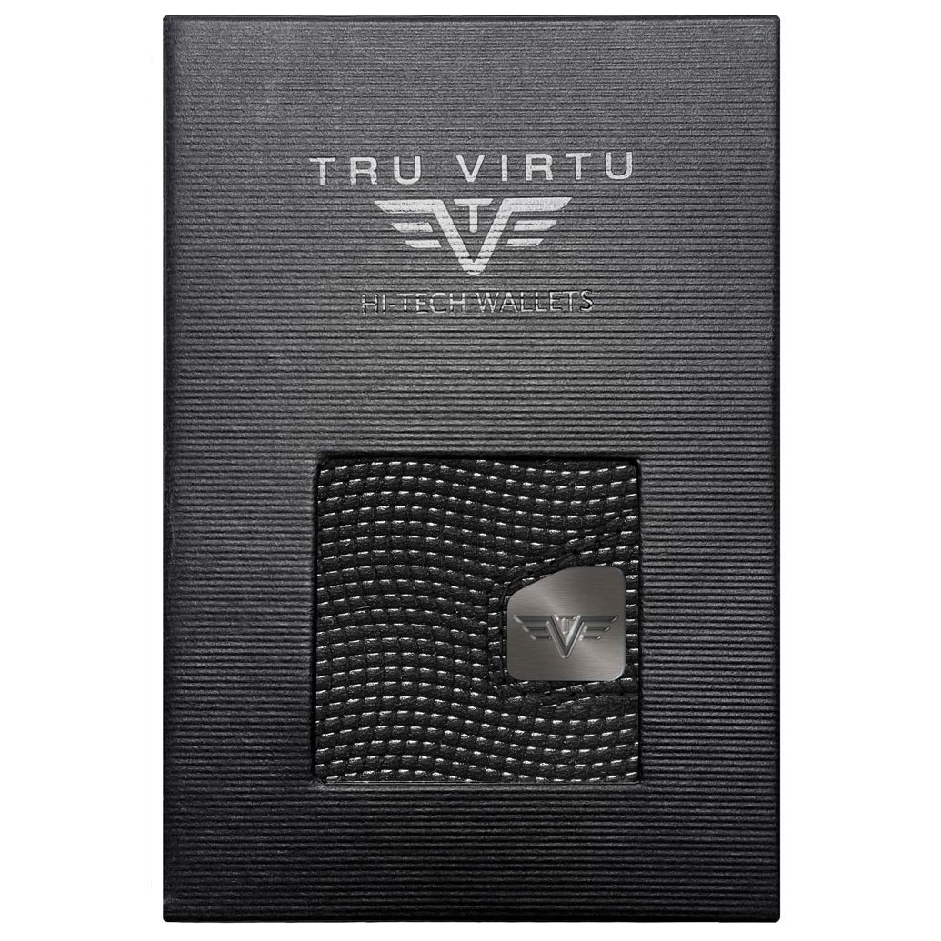 TRU VIRTU ארנק מינימלסטי מאלומיניום בשילוב עור עם תא למטבעות - שחור לטאה