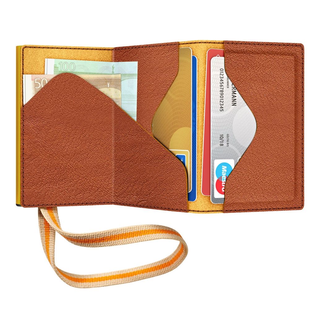 TRU VIRTU Click n Slide Sleek Wallet With Strap - Caramba Brown