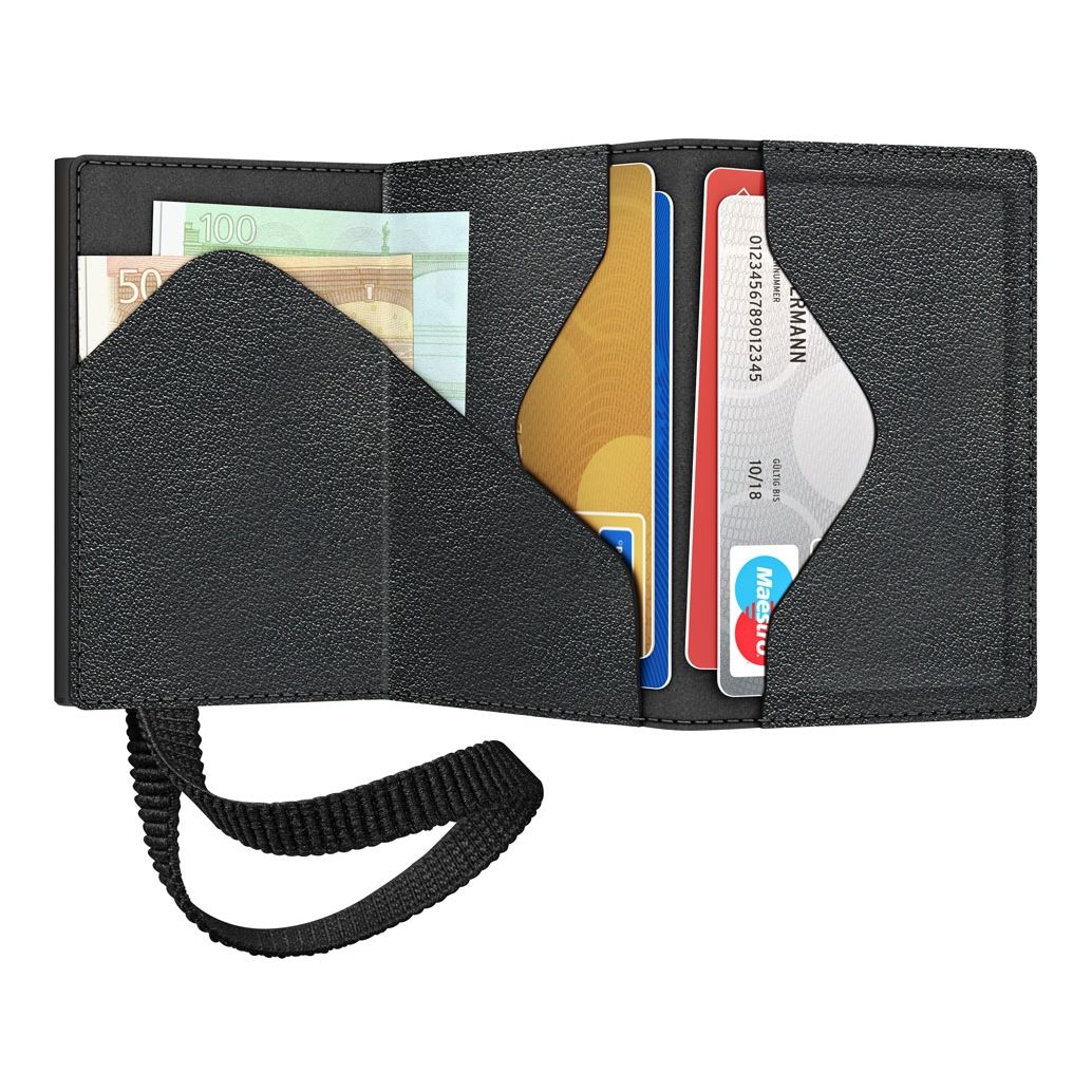 TRU VIRTU Click n Slide Sleek Wallet With Strap - Nappa Black