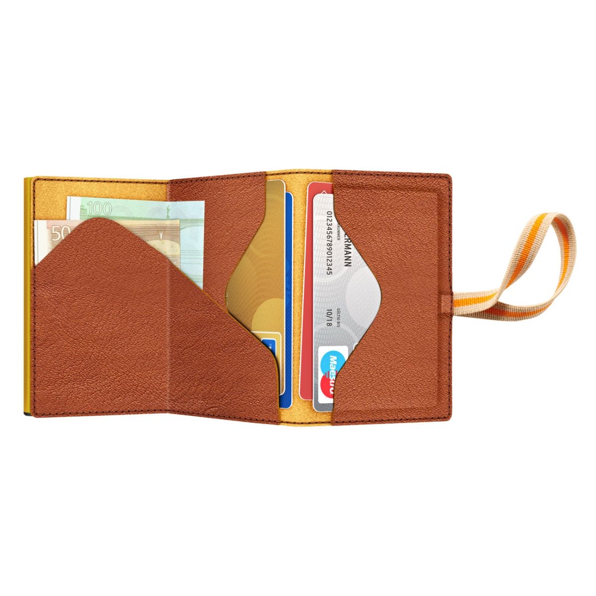 TRU VIRTU Click n Slide Sleek Wallet With Strap - Caramba Brown