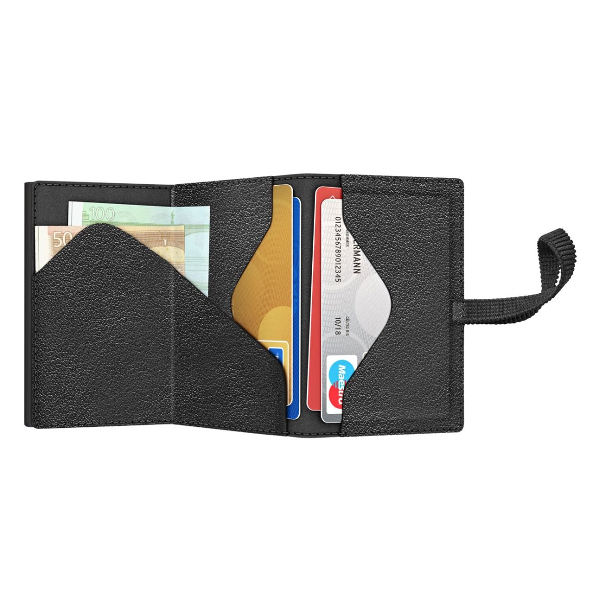 TRU VIRTU Click n Slide Sleek Wallet With Strap - Nappa Black