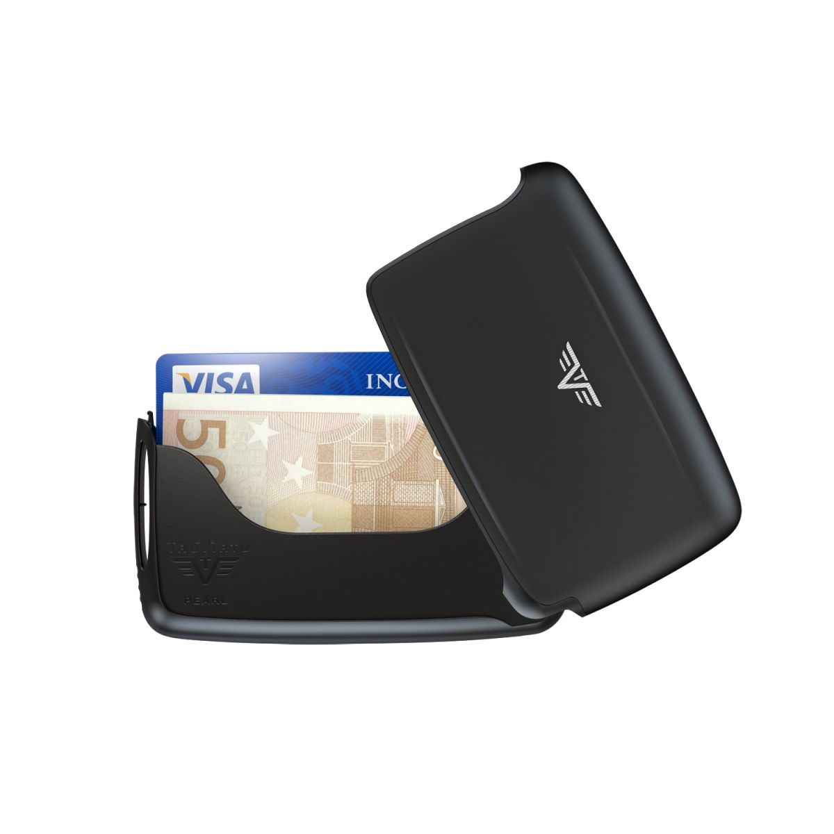 TRU VIRTU Aluminum Card Case - Pearl - Silk Line - Black