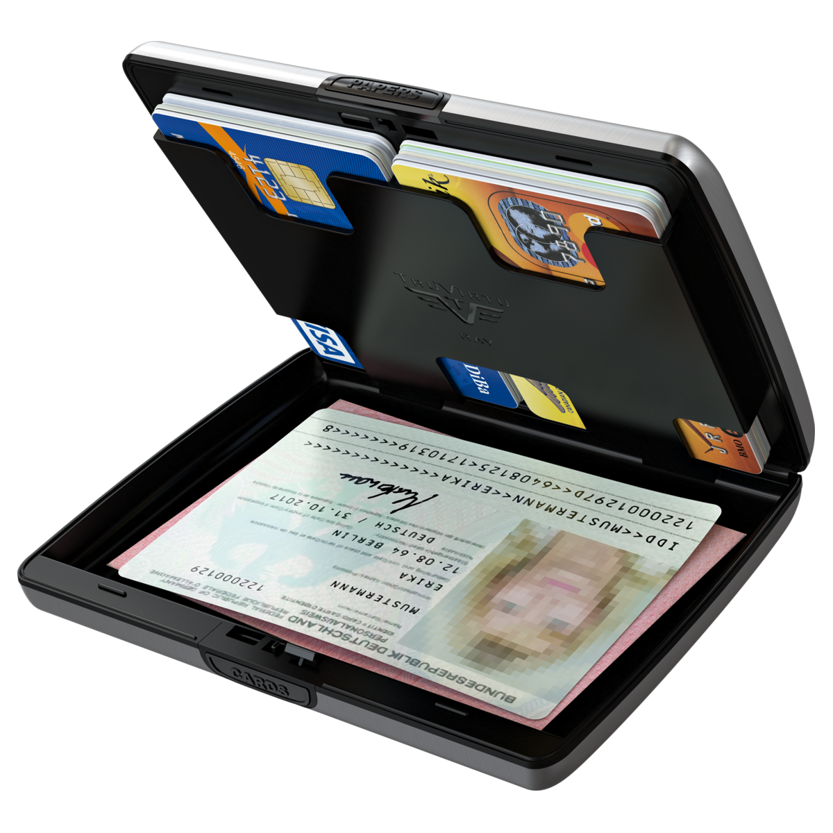 TRU VIRTU Aluminum Wallet Ray - Paper & Cards - Leather Line - Lizard Black