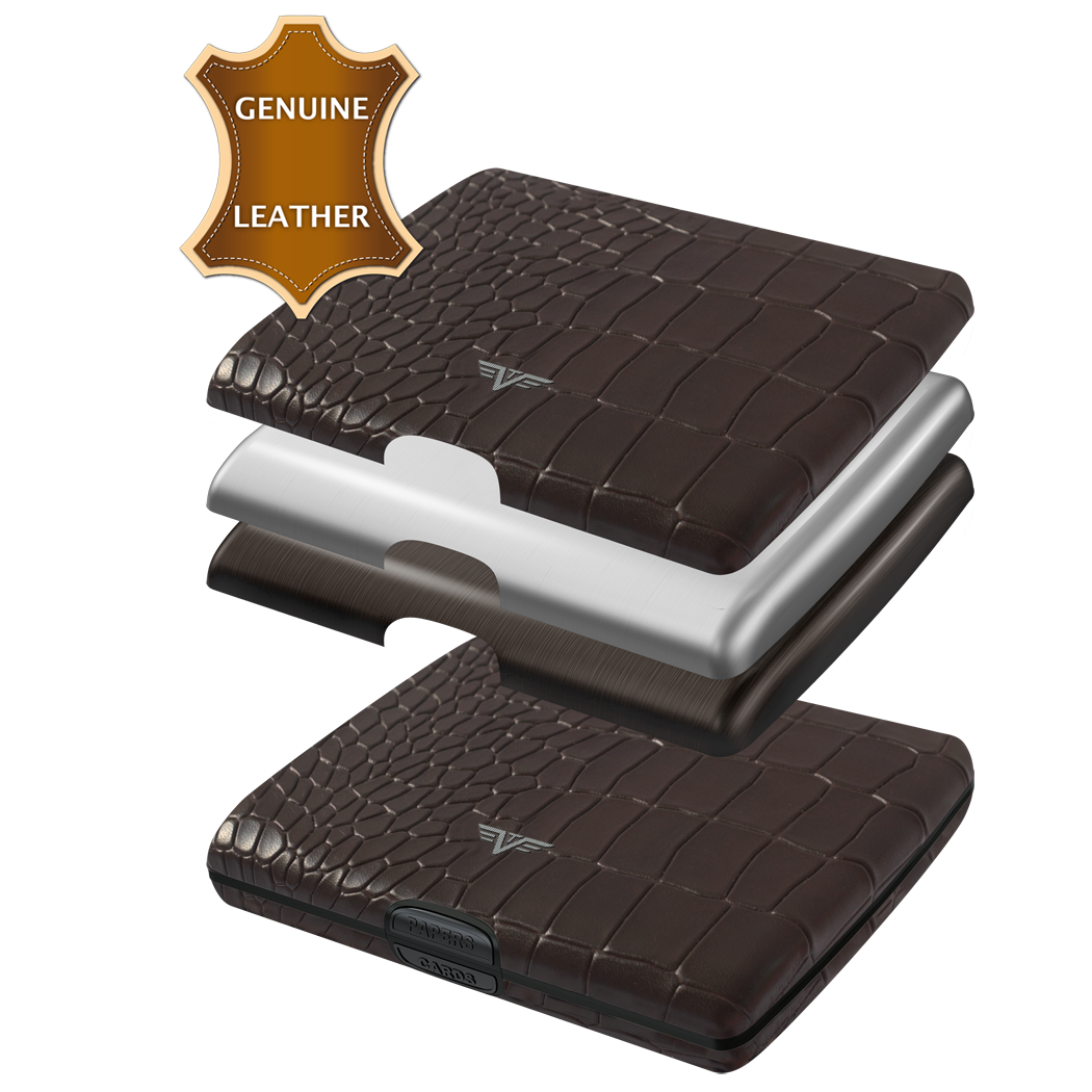 TRU VIRTU Aluminum Wallet Ray - Paper & Cards - Leather Line - Croco Brown