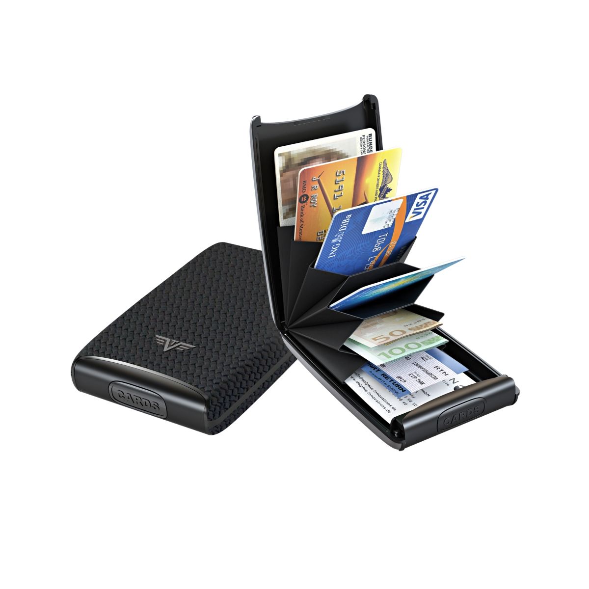 TRU VIRTU Aluminum Card Case Fan Leather Line - Diagonal Carbon Black