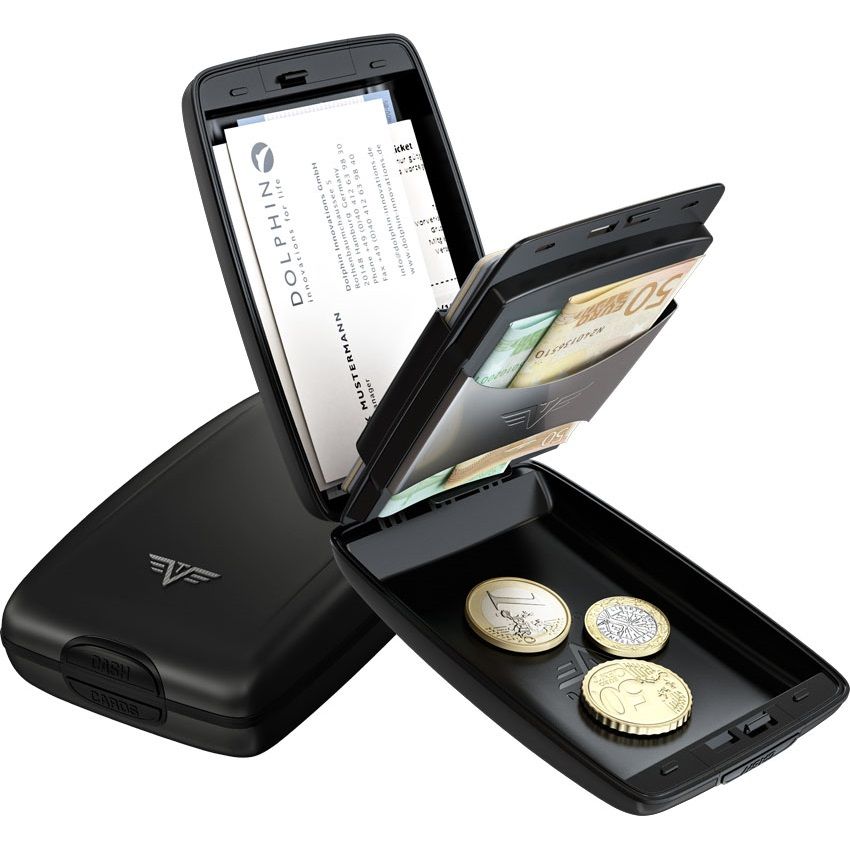 TRU VIRTU Aluminum Wallet Oyster Cash & Cards - Leather Line - Diagonal Carbon Black