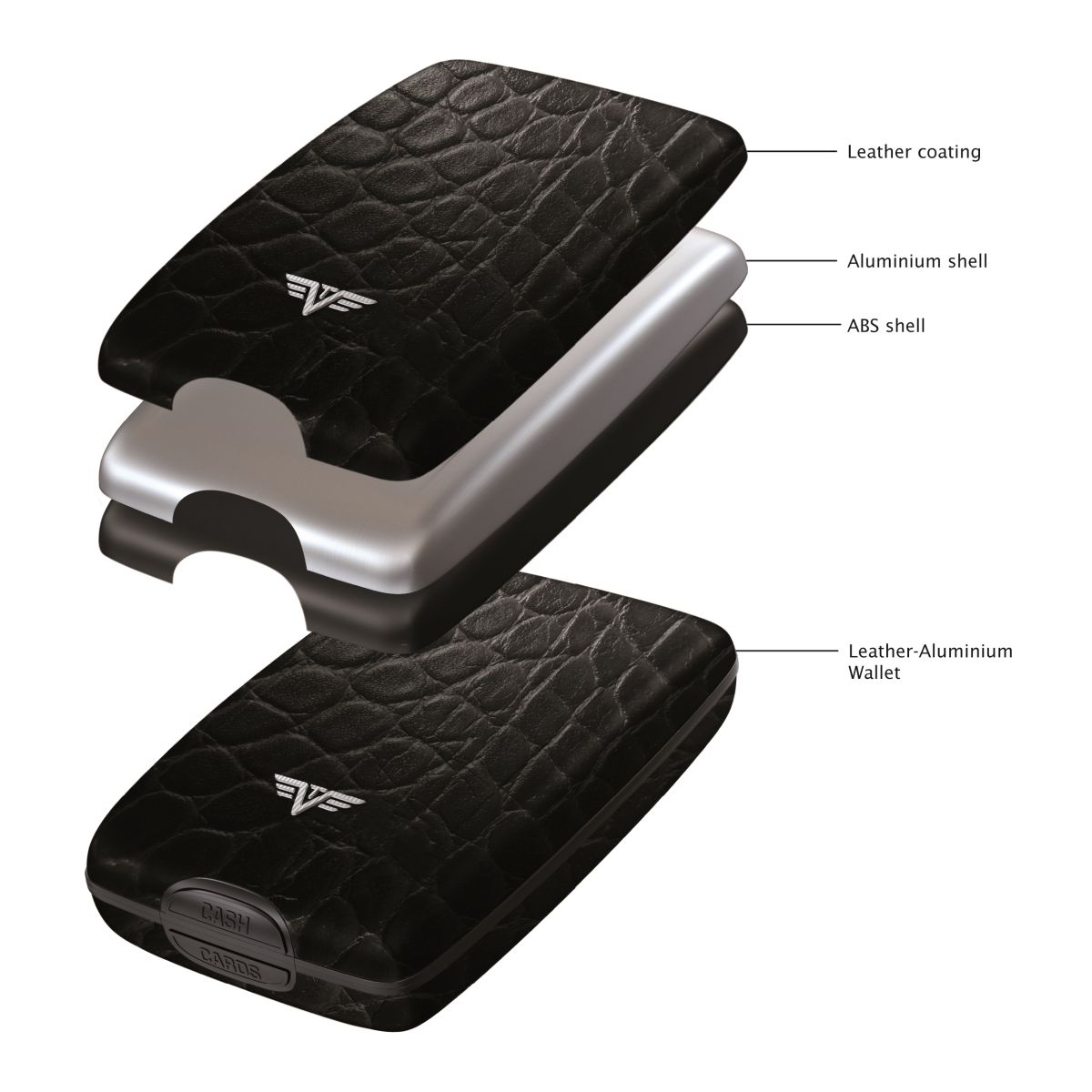 TRU VIRTU Aluminum Wallet Oyster Cash & Cards - Leather Line - Diagonal Carbon Black