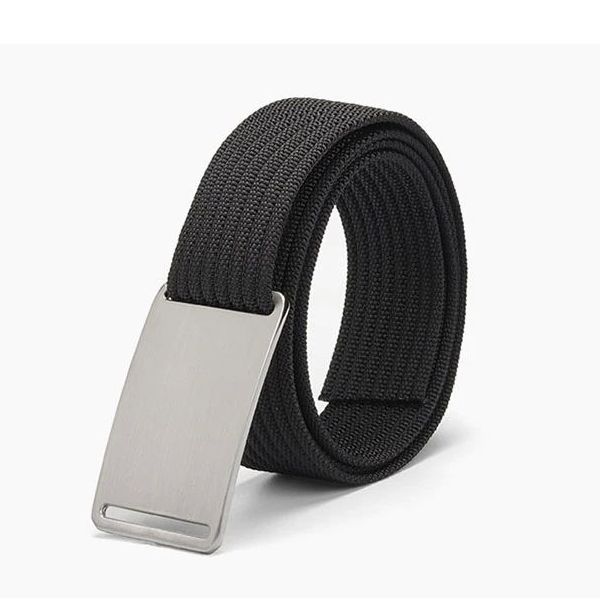 WALLET Canvas Flat Buckle Belt - Black/Silver