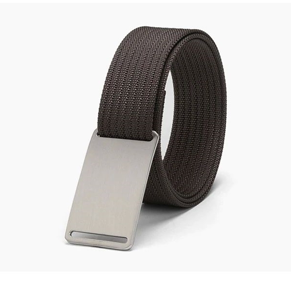 Canvas Flat Buckle Belt - Brown/Silver