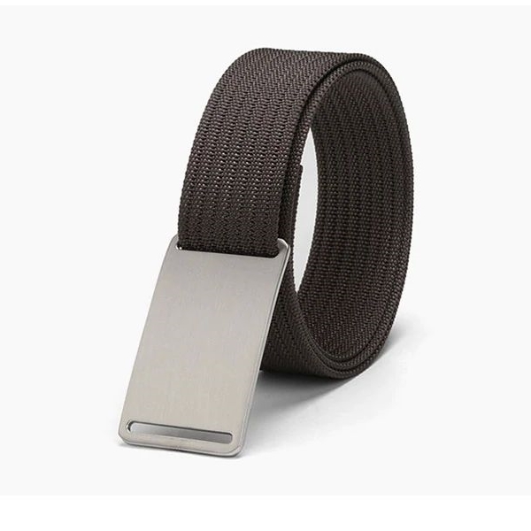 WALLET Canvas Flat Buckle Belt - Brown/Silver