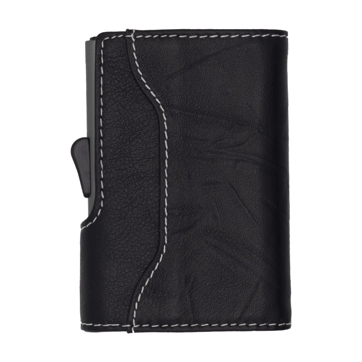 C-Secure Aluminum Card Holder with Genuine Leather - Black / Titanium