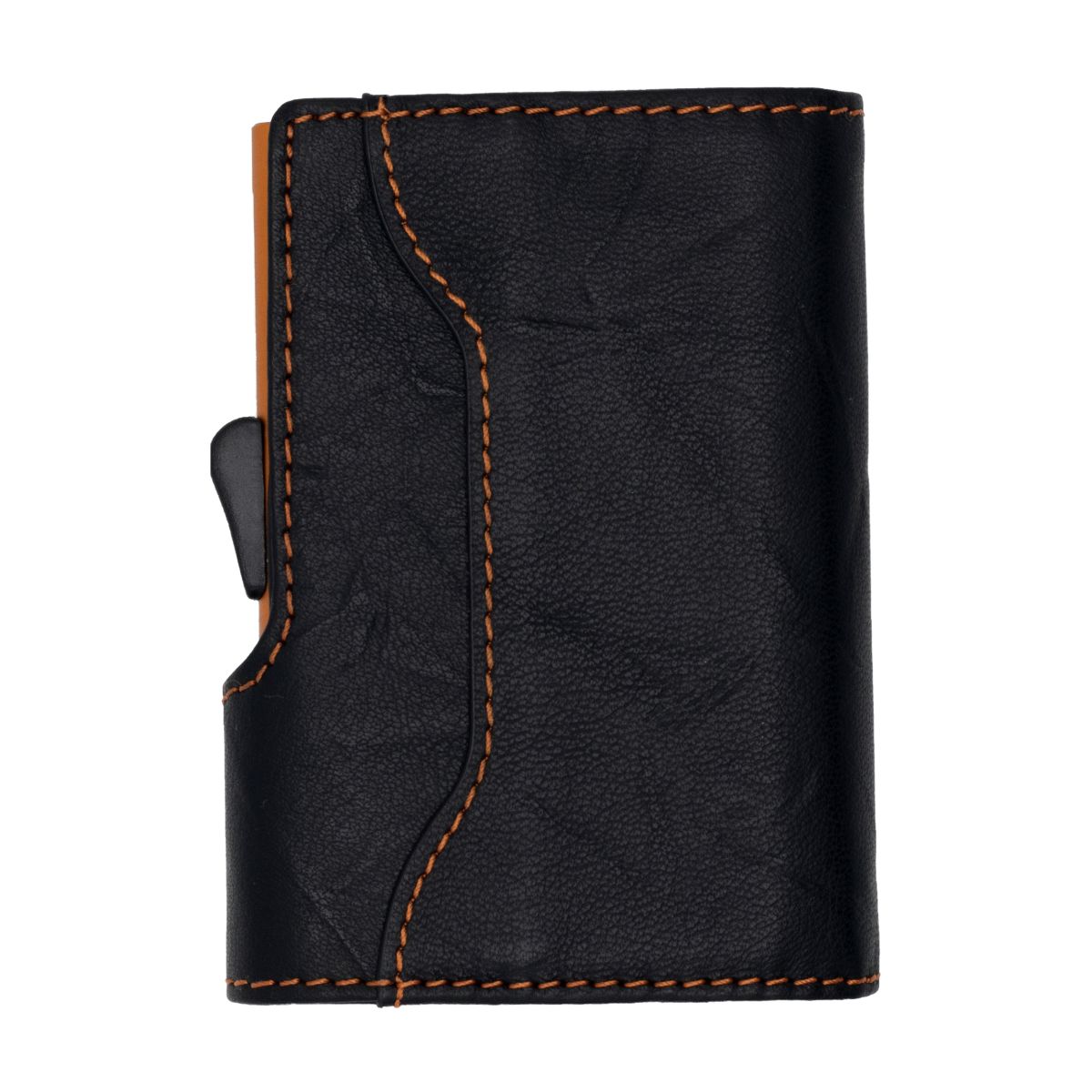 C-Secure Aluminum Card Holder with Genuine Leather - Black / Orange