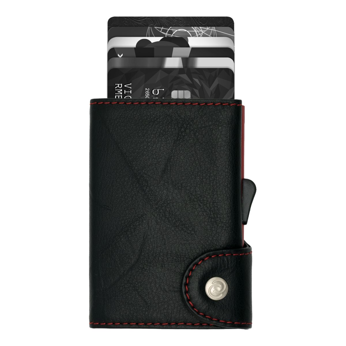 C-Secure Aluminum Card Holder with Genuine Leather - Black / Red