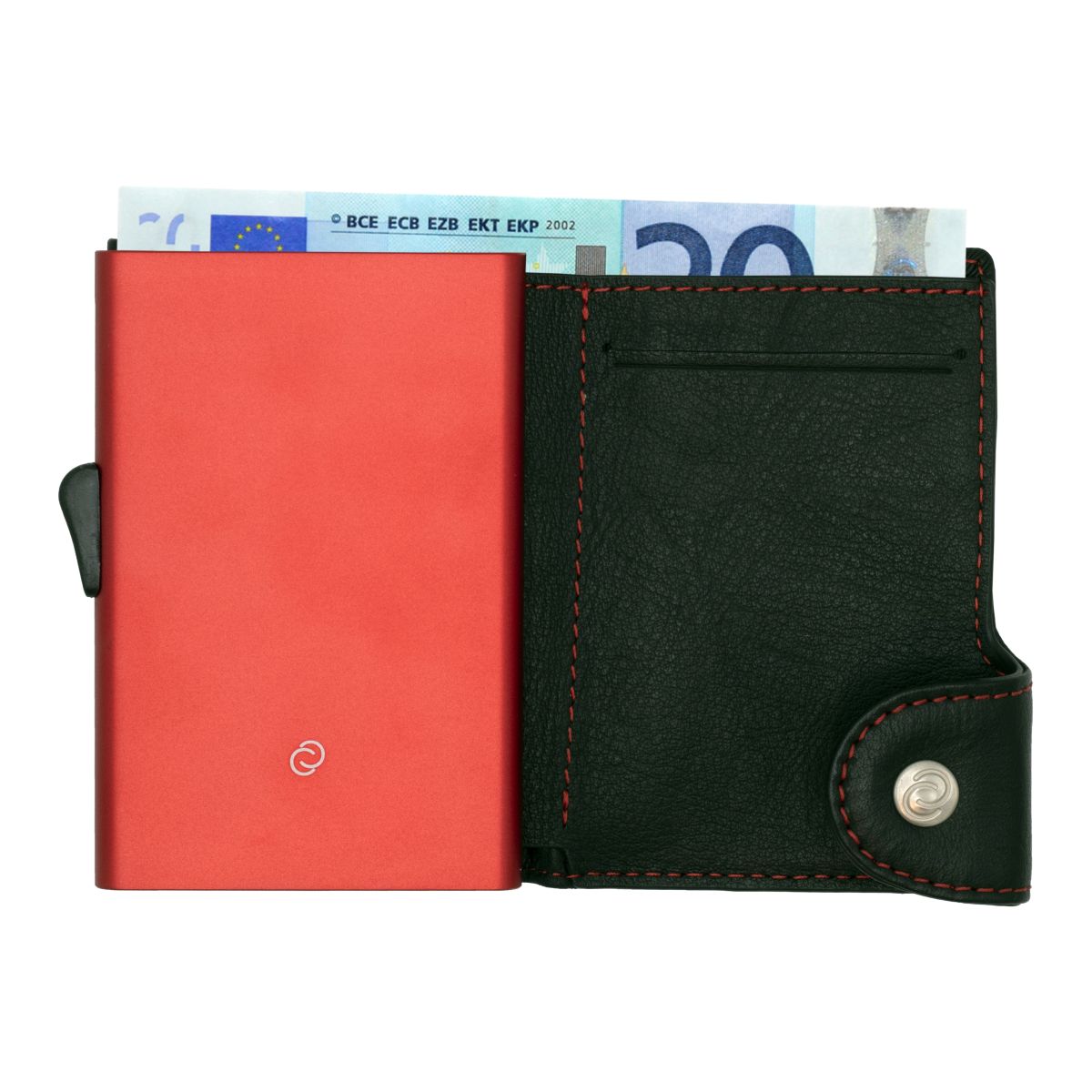 C-Secure Aluminum Card Holder with Genuine Leather - Black / Red
