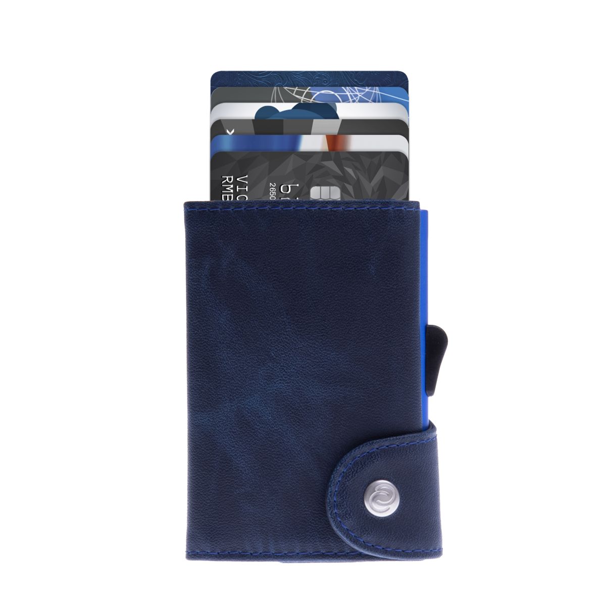 C-Secure Aluminum Card Holder with Genuine Leather and Coin Pouch Naval ...