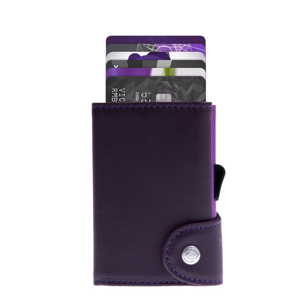 C-Secure Aluminum Card Holder with Genuine Leather - Purple