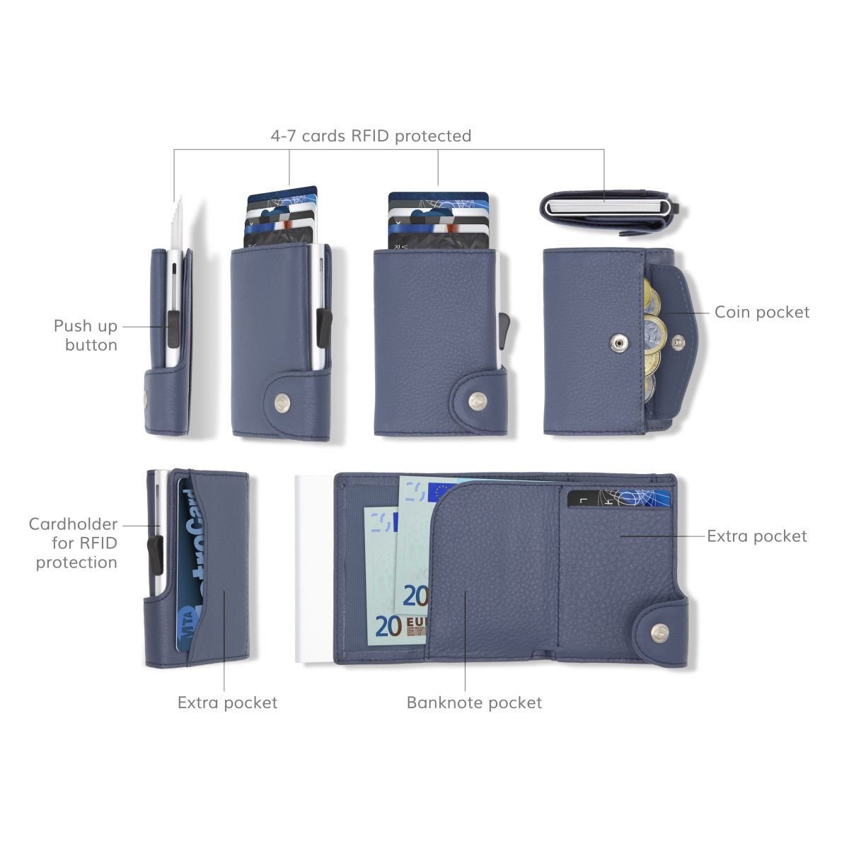 C-Secure Aluminum Card Holder with Genuine Leather and Coin Pouch - Saddle