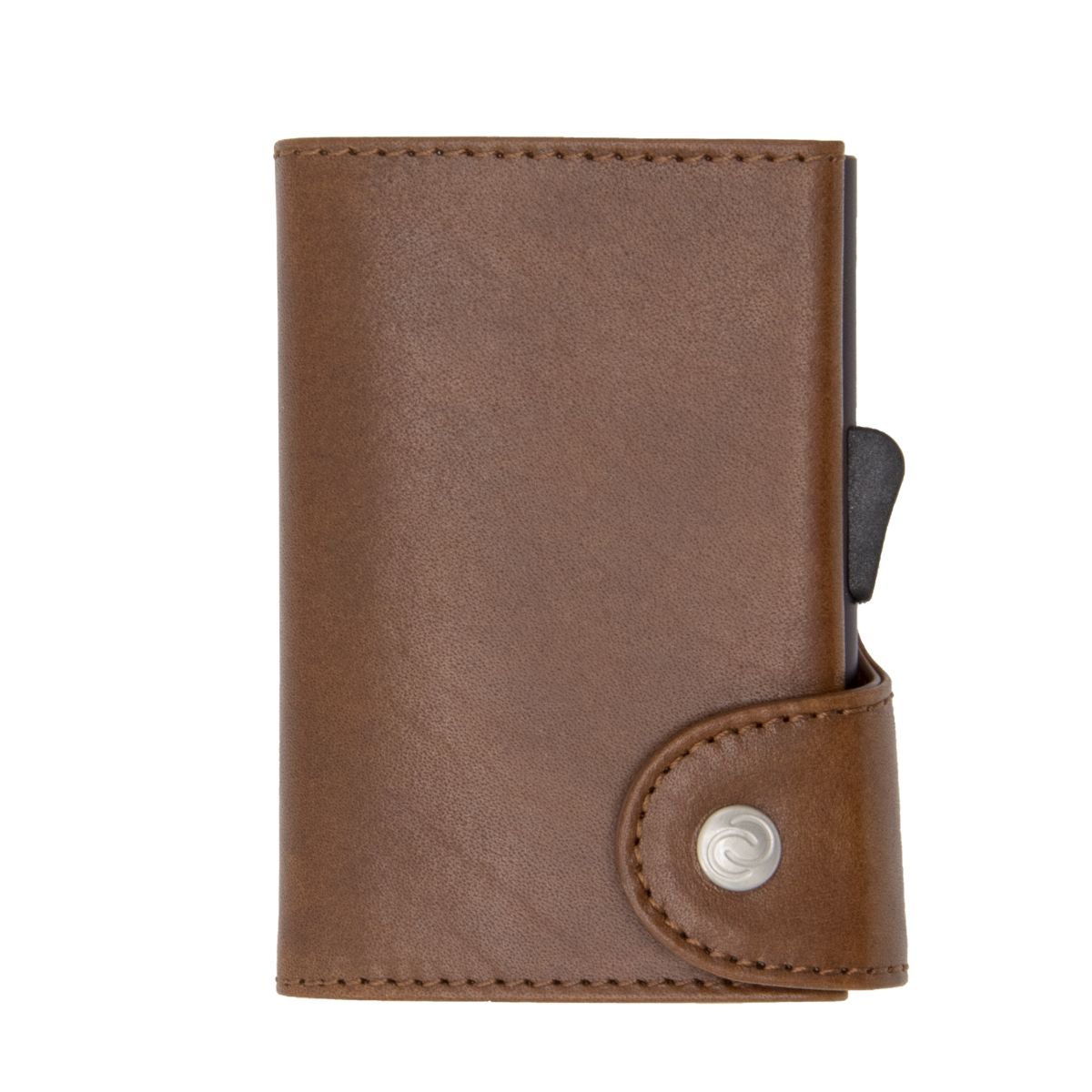 C-Secure Aluminum Card Holder with Genuine Leather - Brown