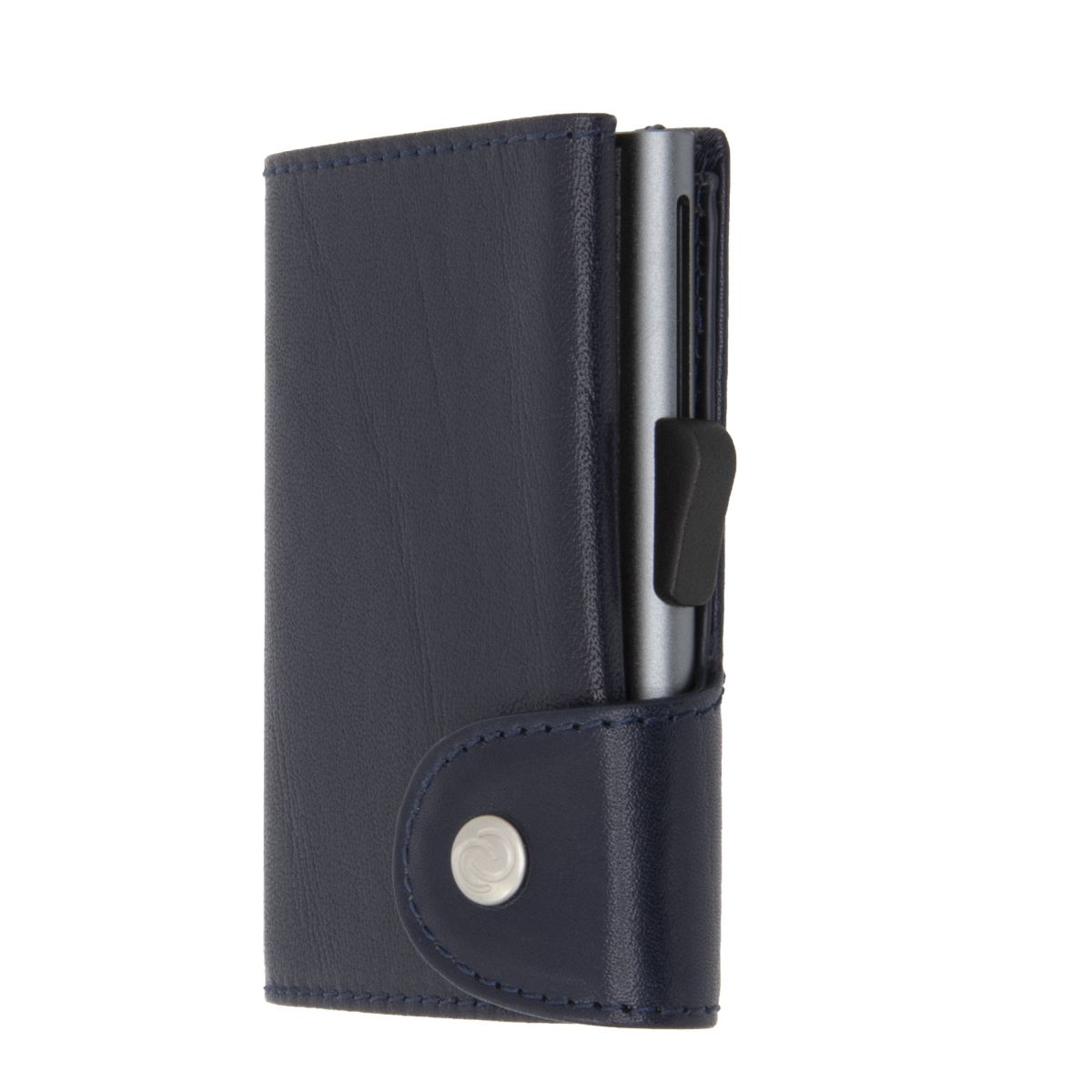 C-Secure Aluminum Card Holder with Genuine Leather and Coin Pouch - Blue Montana