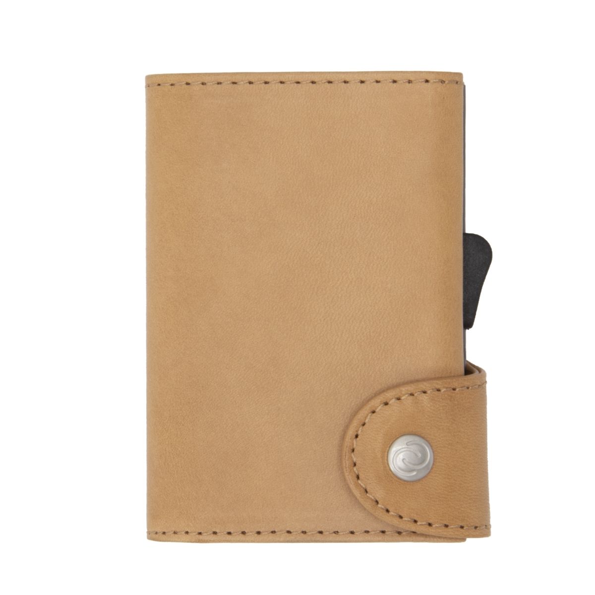 C-Secure Aluminum Card Holder with Genuine Leather - Saddle