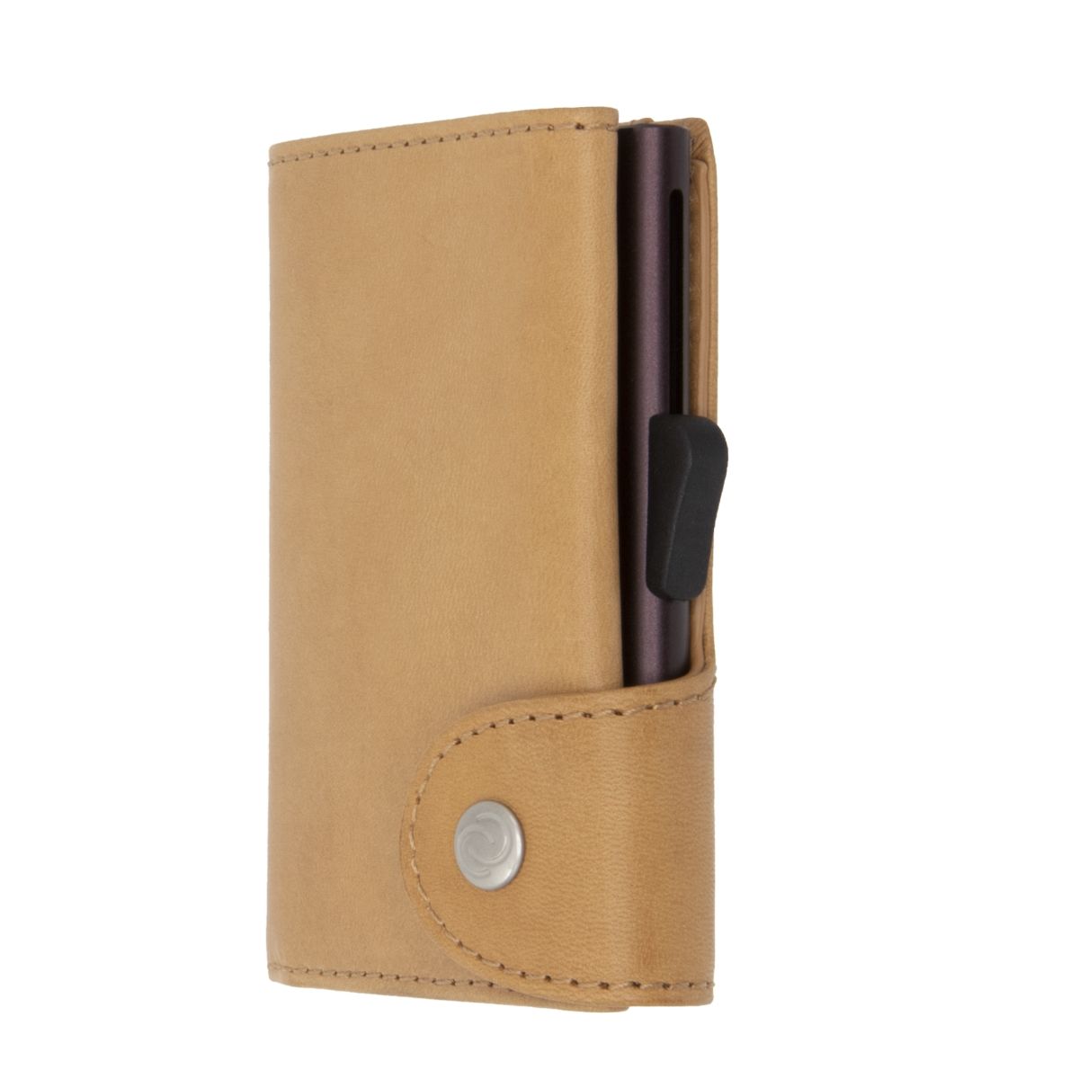 C-Secure Aluminum Card Holder with Genuine Leather and Coin Pouch - Saddle