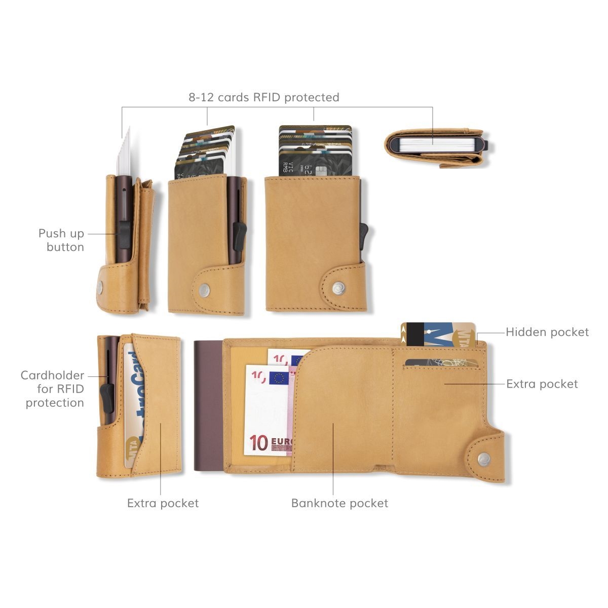 C-Secure XL Aluminum Card Holder with PU Leather - Brown
