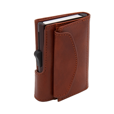 XL Aluminum Wallet with Vegetable Genuine Leather and Coins Pocket - Brown Macchiato