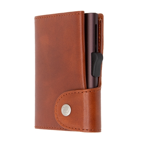 C-Secure XL Aluminum Wallet with Vegetable Genuine Leather and Coins Pocket - Brown Macchiato