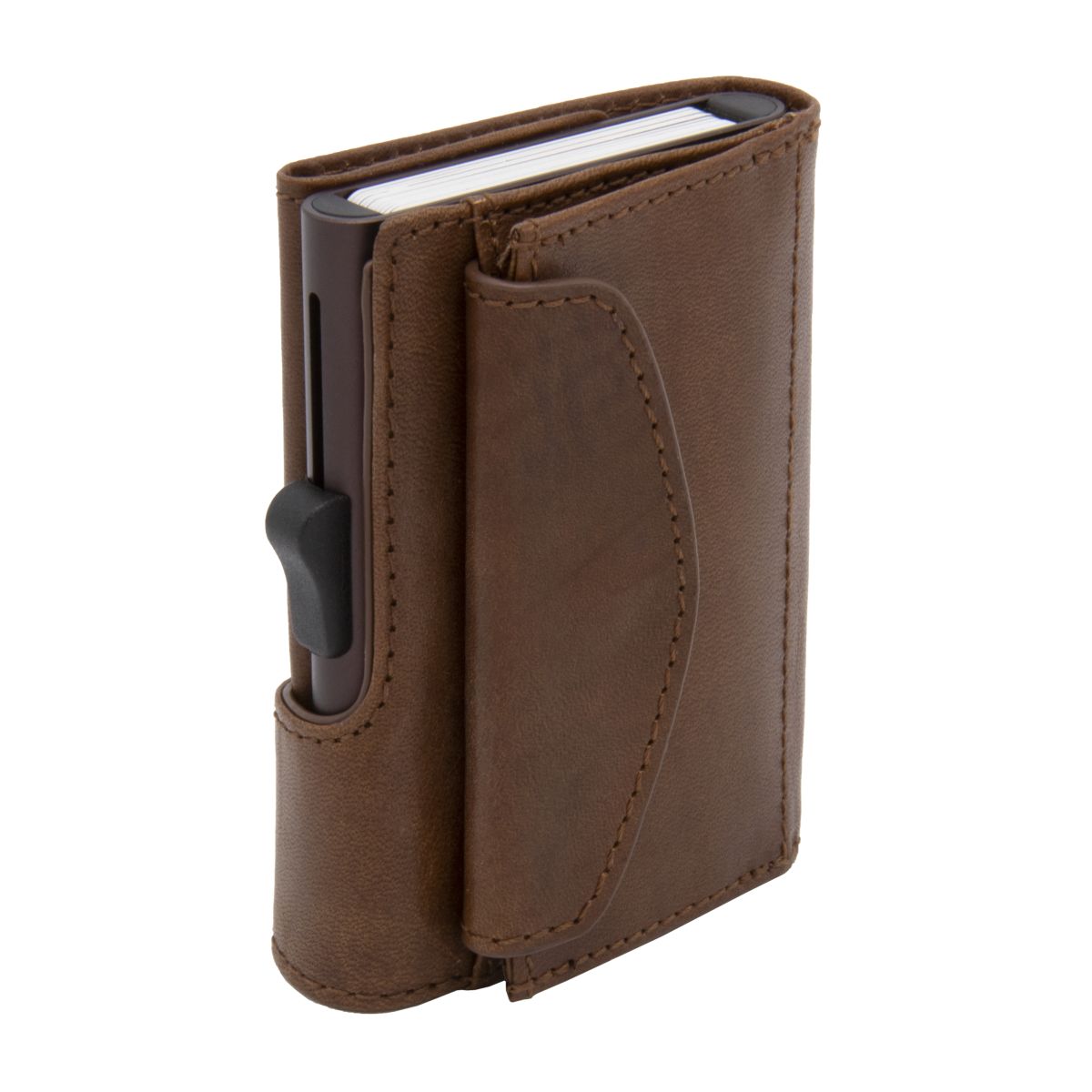 XL Aluminum Wallet with Vegetable Genuine Leather and Coins Pocket - Brown